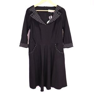 Hell Bunny Dress Women Black Fit Flare Polka Dot Vixen Swing Retro Pockets Sz 3X